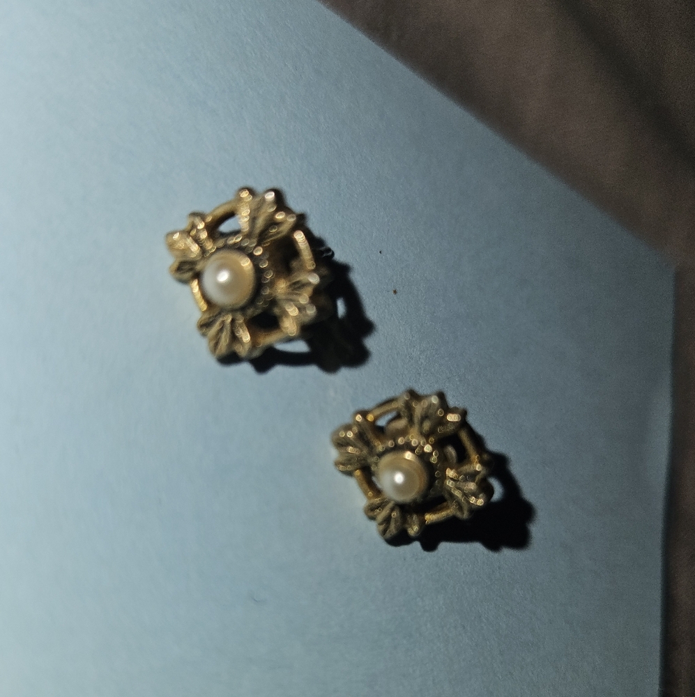 Gold and Pearl Stud Earrings